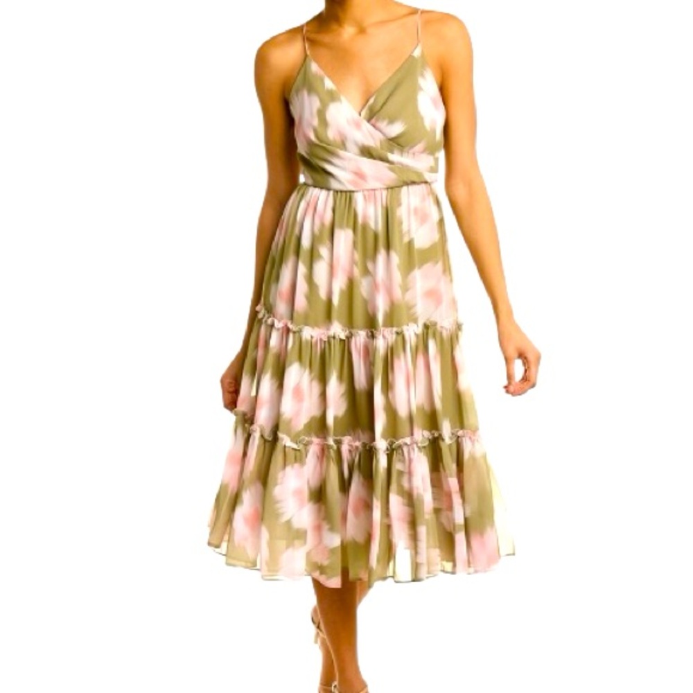 Sachin + Babi Dahlia Green & Pink Floral Midi Dress - Picture 1 of 2